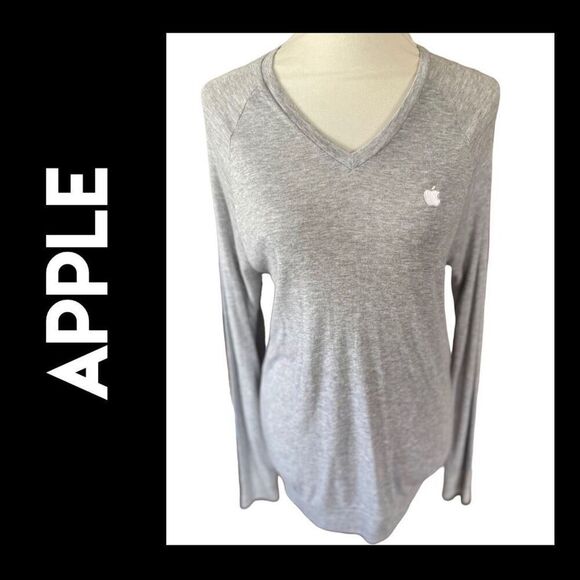 Canvas Gray Long Sleeve Lightweight V-Neck Apple Logo On Chest Sweater Size M - Picture 1 of 8